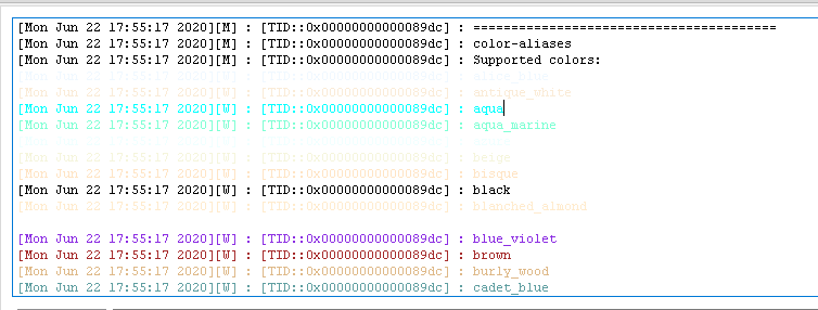 Screenshot of color-aliases command inputresult representation