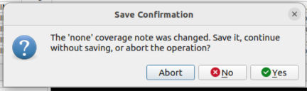 Screenshot of confirmation of saving not saved coverage note