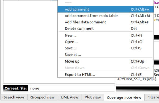 Screenshot of the coverage note vaiew context menu item to add a general coverage note item