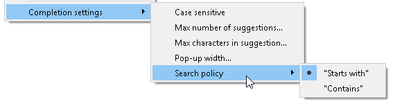 Screenshot of the completion settings