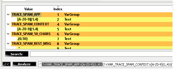 Screenshot of variables usage