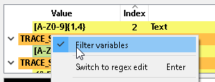 Screenshot of turned on variable's filter