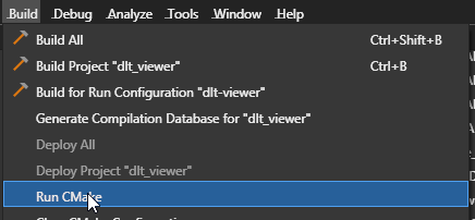 Screenshot of "Run CMake" option in the Qt Creator