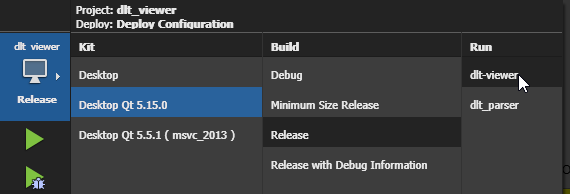 Screenshot of a selection of the build type in the Qt Creator