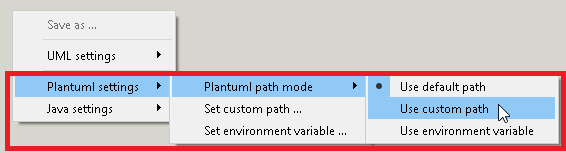 Screenshot of the plantuml settings