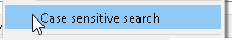 Screenshot of the "Case sensitive search" context-menu item