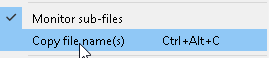 Screenshot of the "Copy filename(s)" context-menu item